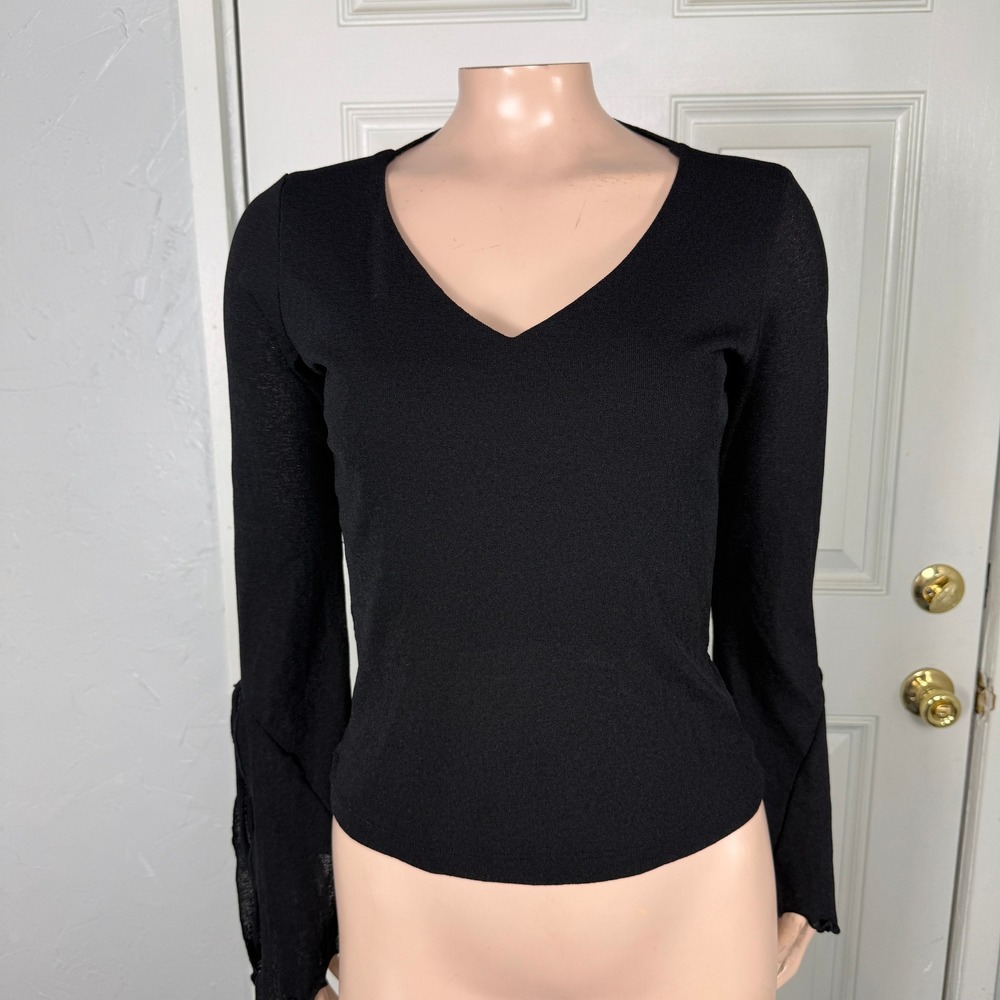 Vintage Y2K Bell sleeve Shirt Polyester Knit V neck Long sleeve Fairy Hippy NN5
